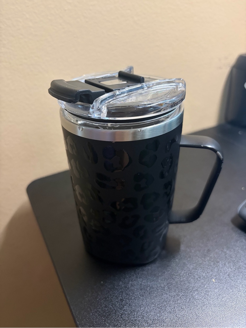 Brumate Black Leopard-Print Travel Mug with Clear Slider Lid